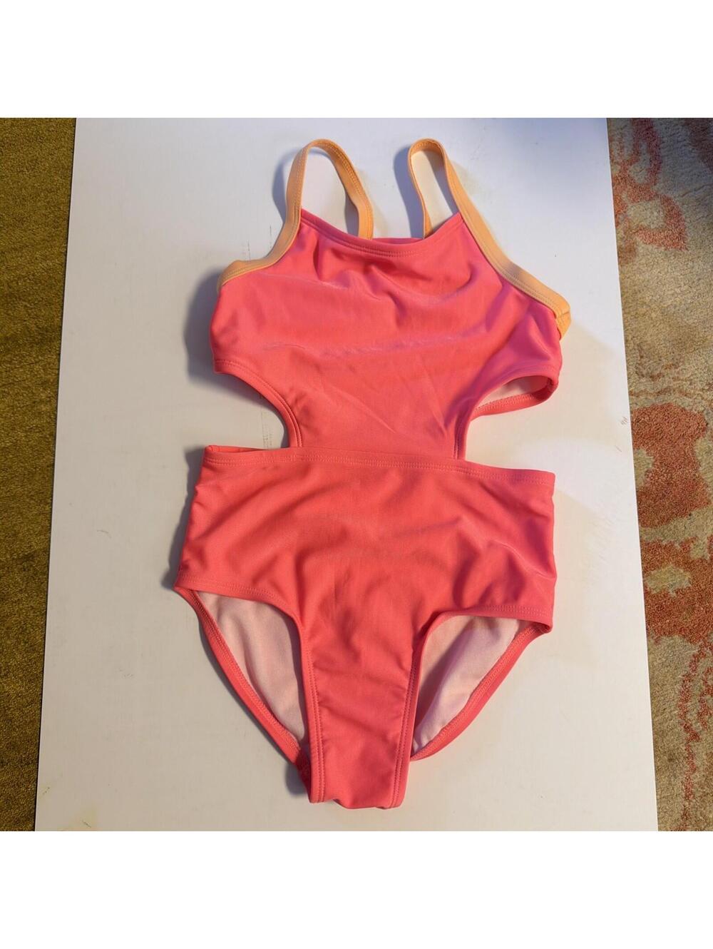 Cat & Jack Girls Coral Pink Sleeveless Cutout One Piece Swimsuit Size M(8)